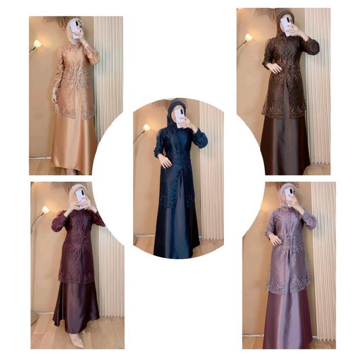 TERLARIS Aliza Dress Burkat Mix Tile Rain drop Gaun Pesta Mewah Elegan Busui Friendly Satin Velvet