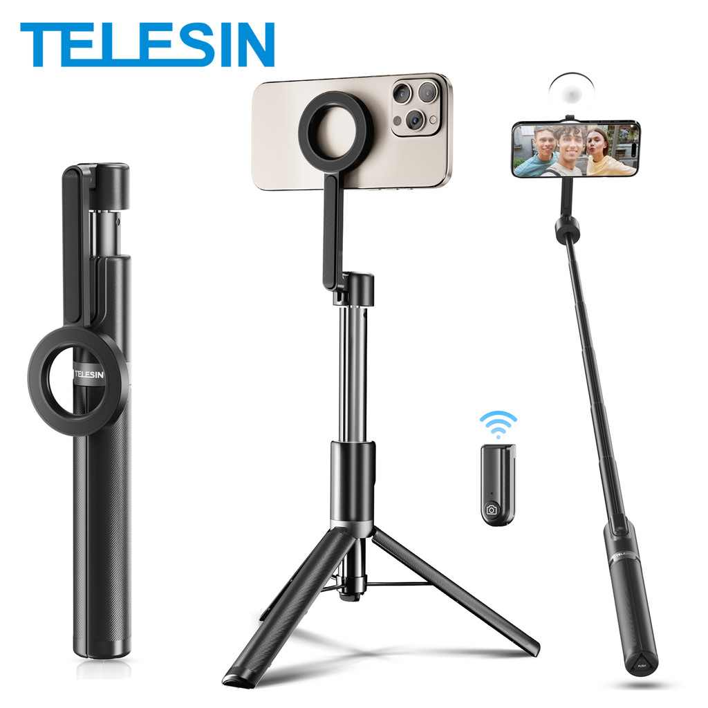 TELESIN Magnetic Selfie Stick Tripod with Remote Magsafe Cellphone Stand for iPhone 14 13 12 Pro Max