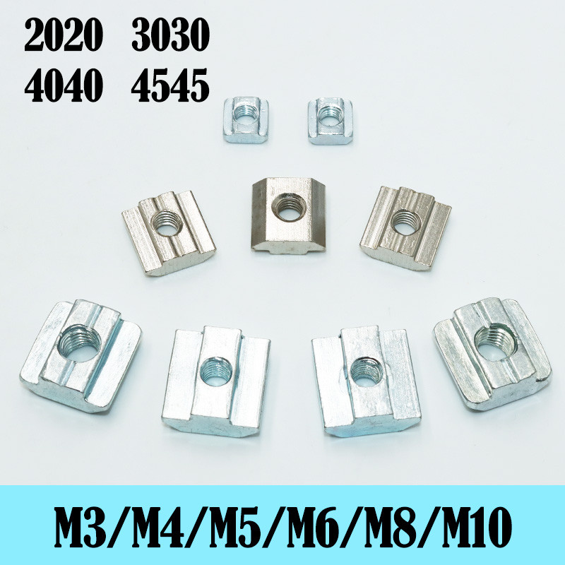 100P/lot T Block Square Nut M3 M4 M5 M6 M8 Slot T-nut Sliding Nuts for 2020 3030 4040 4545 Profile
