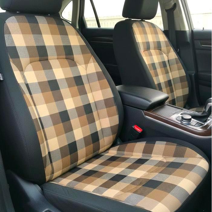 Kain Jok Mobil/Doortrim Motif Kotak Tartan - Coklat