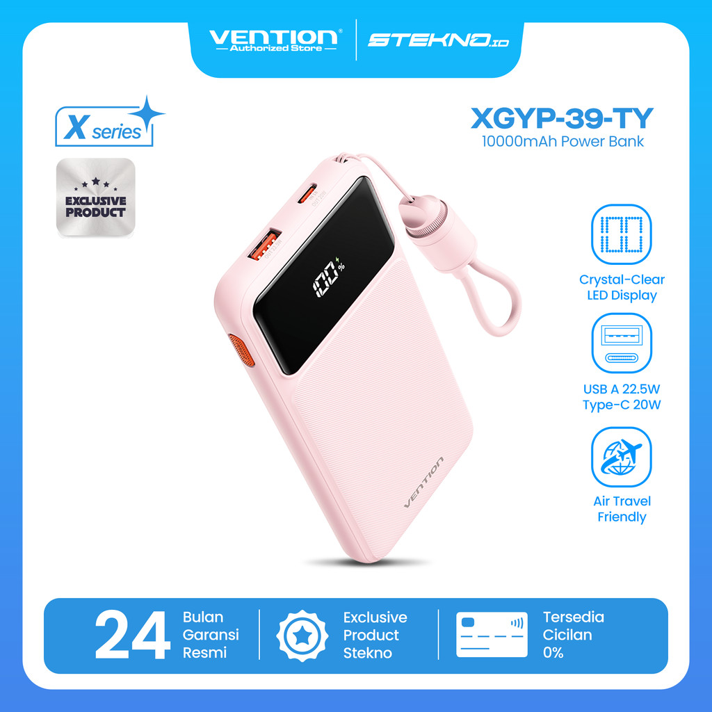 Vention Ccc Powerbank Built-In Cable C To C Fast Charging 10000Mah 20000Mah Led Display Fast