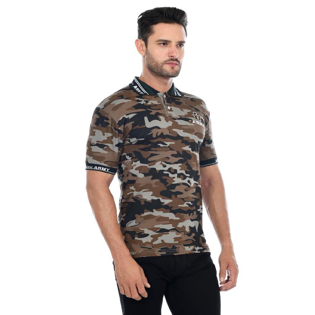 Kaos Kerah Kemeja Army Tentara Loreng Baju Black Camo Gym Fitness Pria