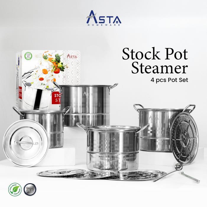 ` Dandang Kukus - Stainless Steel - Panci Kukusan + Tutup - Tebal Lengkap Set 4 pcs Asta Homeware