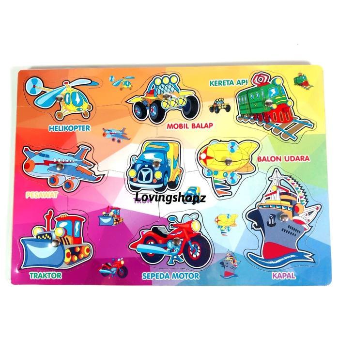 ` PUZZLE KAYU GAMBAR MOBIL MAINAN EDUKASI DGN KNOB BESI Anak
