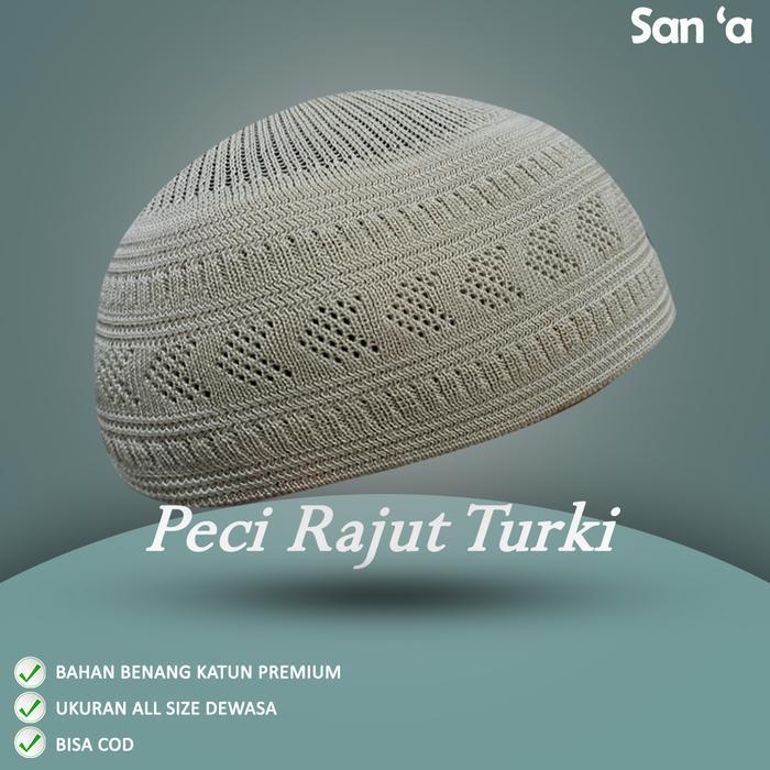 Peci Rajut Turki Motif San'A Dewasa - Kopiah Rajut Baceno Turki Katun