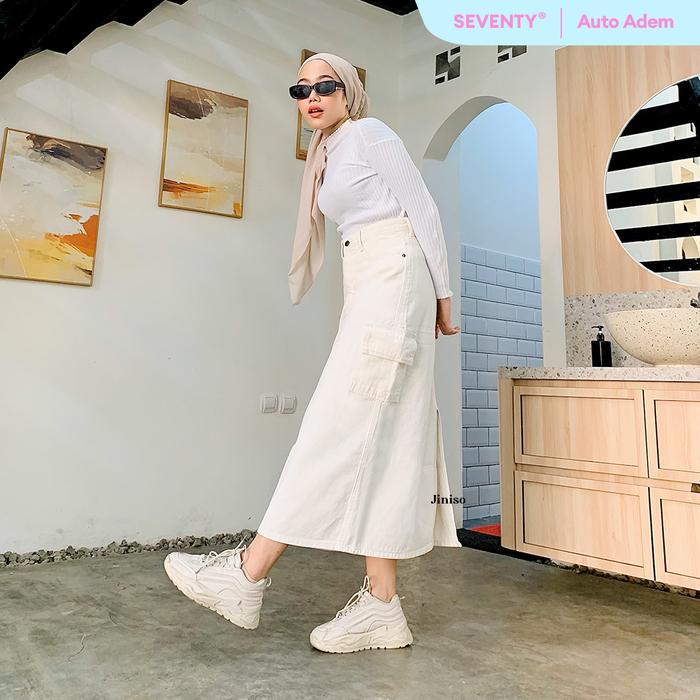 Terlaris!! JINISO SEVENTY - 984 Cargo Highwaist Rok Jeans Wanita Warna Khaki