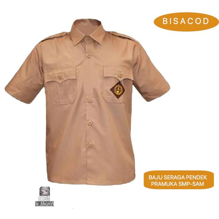 baju pendek seragam pramuka SMP-SMA Panjang Sekolah Kantong Pria Katun *