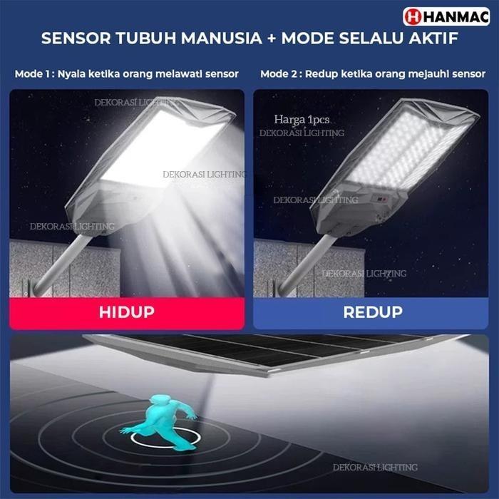 Lampu jalan solar cell led 300w 500w dimmable sensor gerak PJU taman tiang pagar dinding tenaga