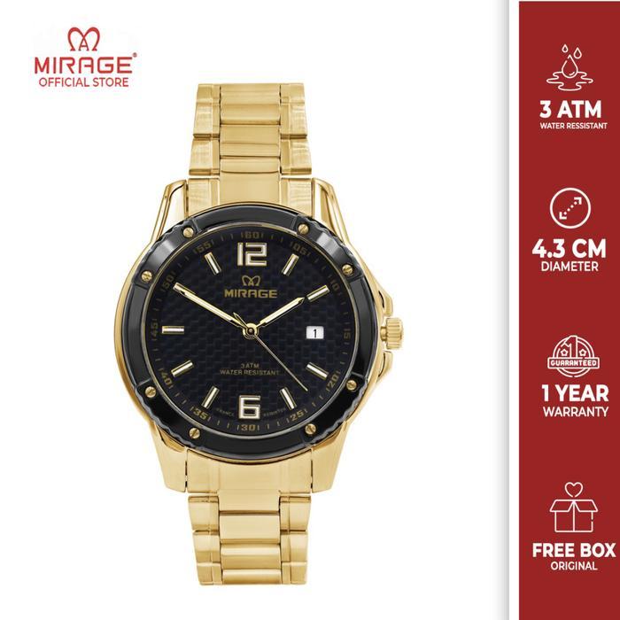 PROMO BESAR Mirage Watch - Jam Tangan Mirage Analog Pria Gold Emas Sporty Formal 8804 M Tanggal