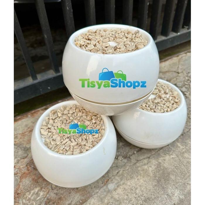 (SUDAH DIPASANG + BUSA + BATU) Pot Anggrek / Pot Bola Super Besar Glossy PUTIH