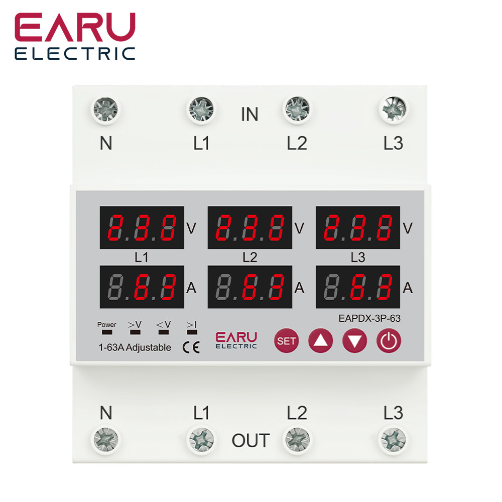 Three Phase Voltage Current Adjustable Over Under Voltage Current Limit Protection Relay Protector