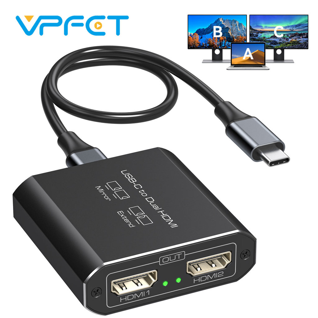 USB C to HDMI Splitter 4K@60Hz 1 IN 2 OUT Thunderbolt to Dual HDMI Adapter Supports Extended Mode
