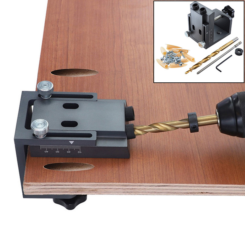 Oblique Hole Pocket Hole Jig 9mm Doweling Jig Drill Guide Locator Hole Puncher Tool Kit Aluminium