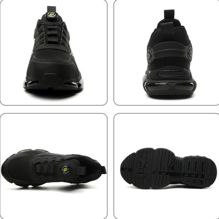 Aeiso Sepatu Safety Shoes Tactikal Tali Putar Ujung Besi Hitam Casual Pria Model Sporty Nyaman