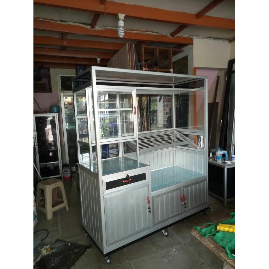 gerobak gorengan, etalase gorengan, showcase, booth stand, alumunium