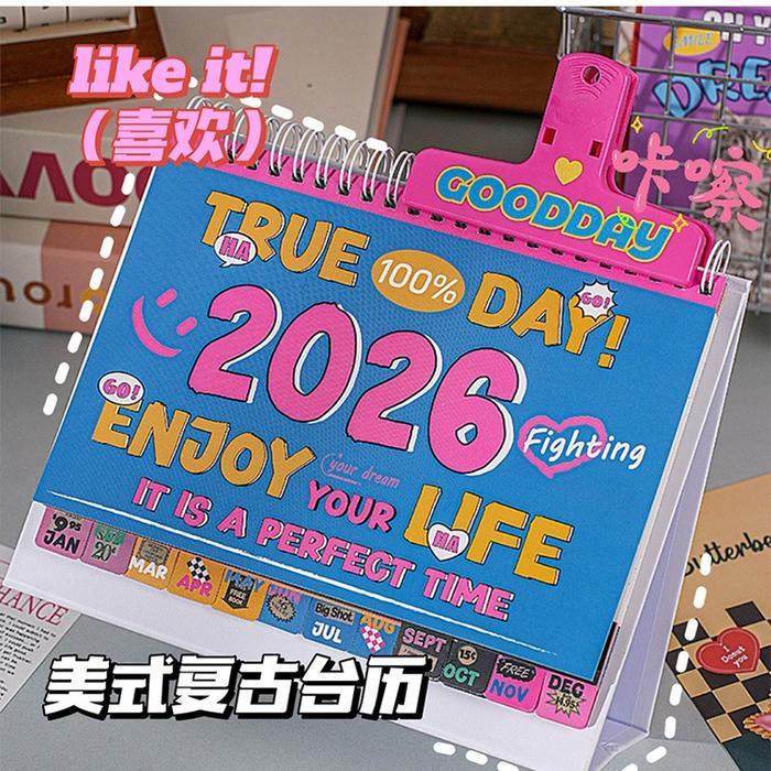 Kalender Mini Meja Calendar 2026 One Year Standing Calendar Korean Edition Planner Yearly Gift