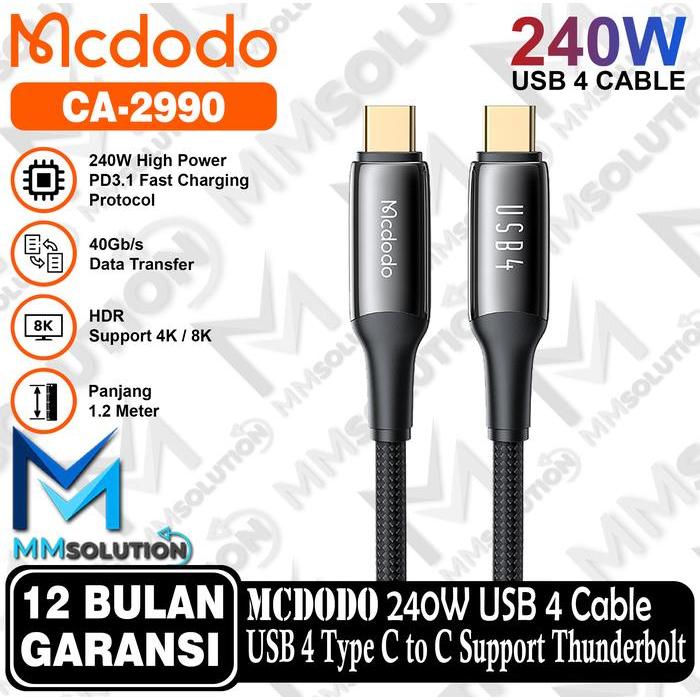 MCDODO CA-2990 Kabel USB 4 Type C to Type C Thunderbolt 40Gbps 8K Fast 240W
