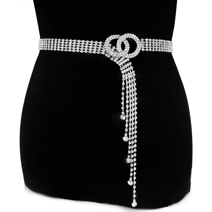 Crystal Waist Belt for Women Rhinestone Chain Belt O-Ring Waistband Belt for Dress