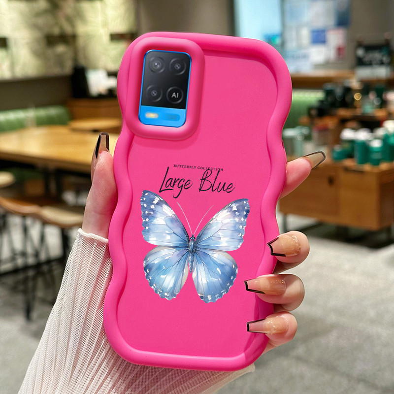 Casing Hp Untuk OPPO A54 Case Label Kupu-kupu Cesing Polos Kasing Macaron gelombang Kesing Silikon S
