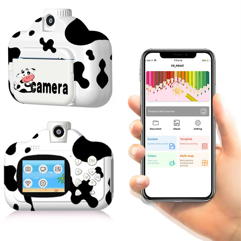 " Kids Camera Wireless Wifi Instant Print Camera Cartoon Cow Thermal "