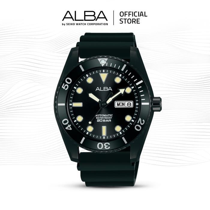 PROMO BESAR Alba Mechanical Jam Tangan Pria AL4297 / AL4297X1 Automatic Black Dial Rubber Strap