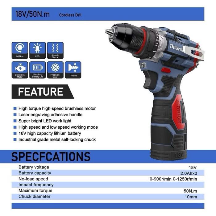 Dagmara Ken Series V18 Brushless Cordless Drill Rechargeable Screwdriver Hand Drill Power Tools