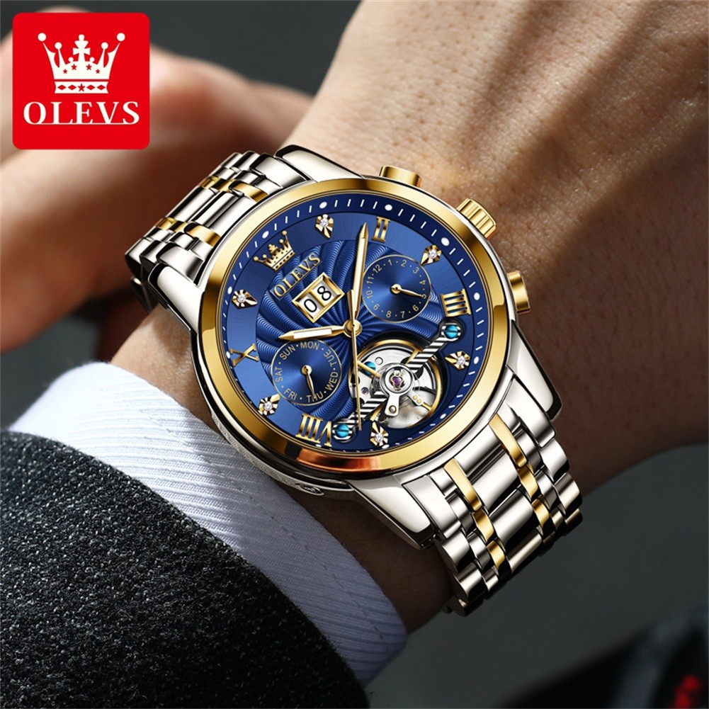 OLEVS 9910 Mens Watch Original Luxury Brand Waterproof Luminous Automatic Mechanical Watch Dual