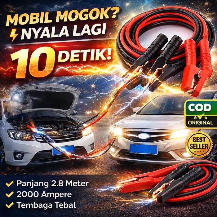 Kabel Jumper Aki Mobil Motor 2,8 Meter 2000A Jepit Besar Anti Slip dan Tebal