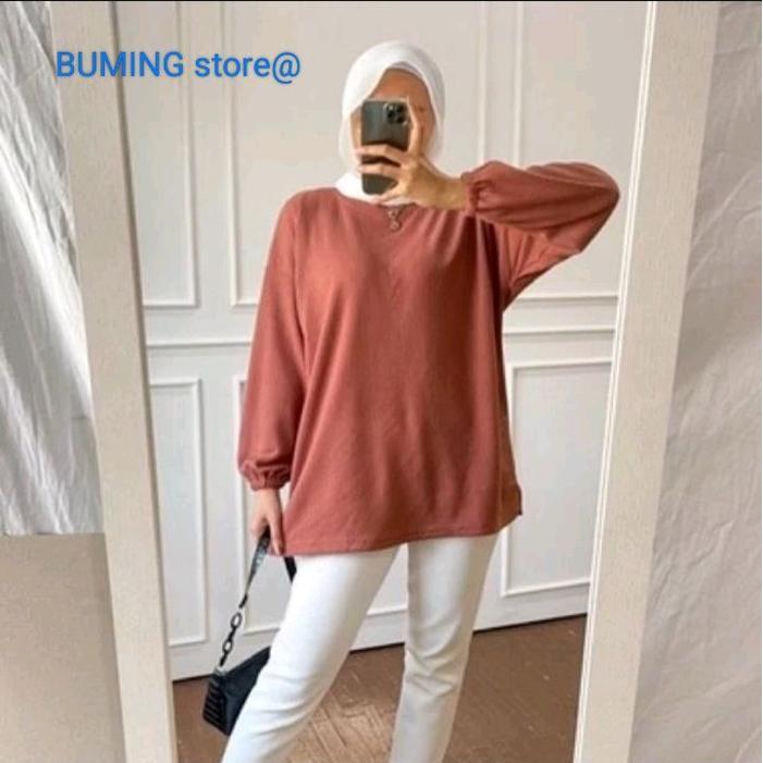 Premium Blouse Rajut Tangan Balon / Knit Bawing Puffy Atasan Baju Wanita/ Fit Xxl Oversize Original