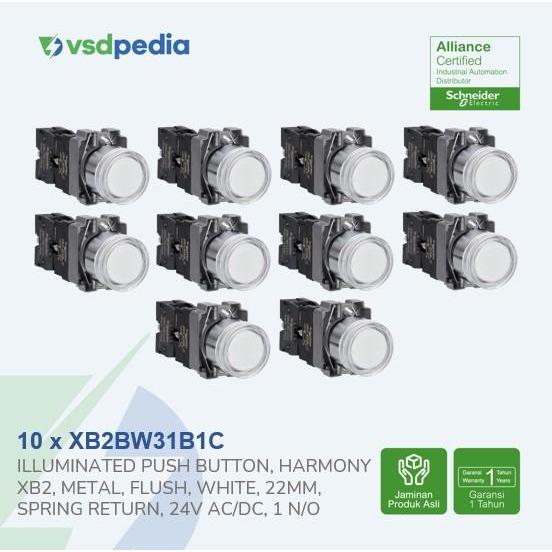 ` SCHNEIDER ILLUMINATED PUSH BUTTON XB2 WHITE 24V AC/DC XB2BW31B1C x 10