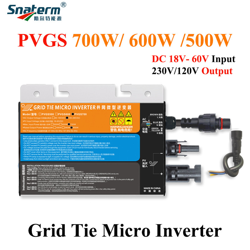 . Snaterm Pvgs 500W 600W 700W Mppt Solar Grid Tie Micro Inverter Dc18V-60Vdc To Ac110V-230V -