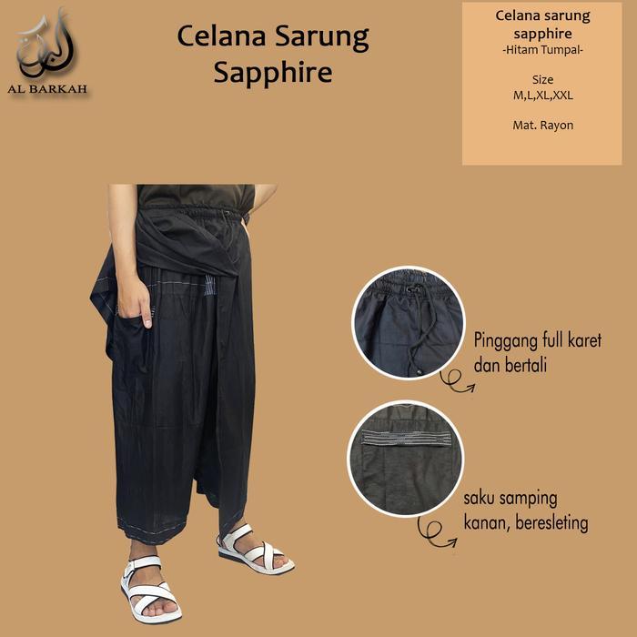 Celana Sarung Sapphire Hitam Tumpal Perlengkapan Sholat Pria Dewasa Remaja Kain Muslim