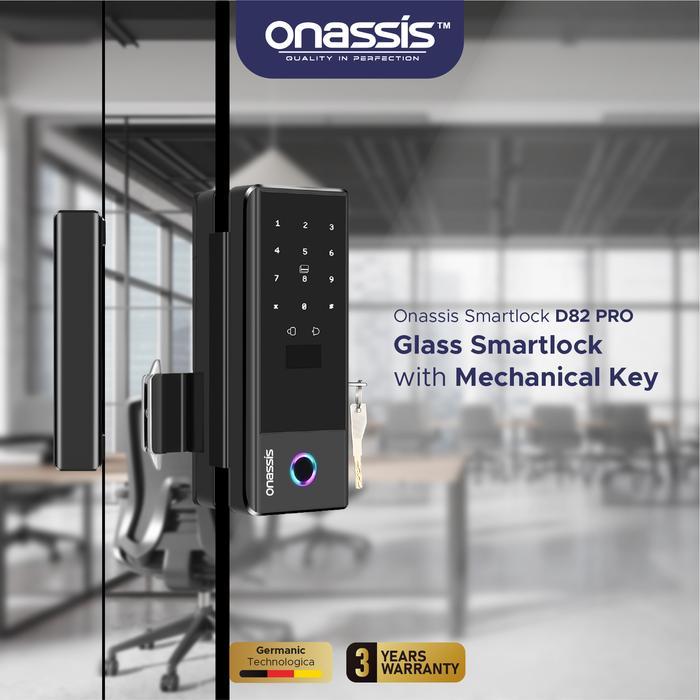 ONASSIS D82 PRO SMART LOCK UNTUK PINTU KACA DENGAN KUNCI MANUAL & FINGERPRINT,PASSWORD, CARD RFID