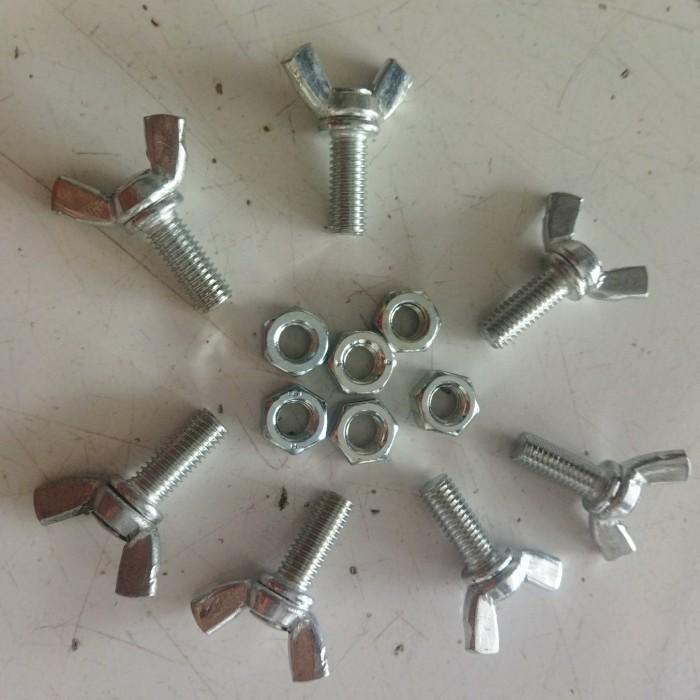 wing bolt+ mur galvanis m8x15, baut kuping+ mur putih m8x15, promo