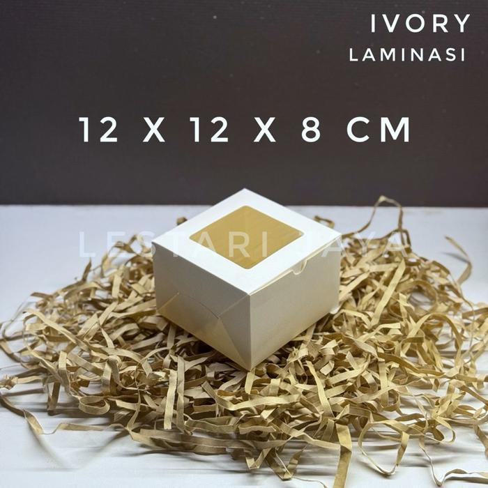 (5 PCS) Box Ivory Putih Laminasi Jendela Untuk Kotak Brownies Kue Roti Snack Cake 12x12x8 CM