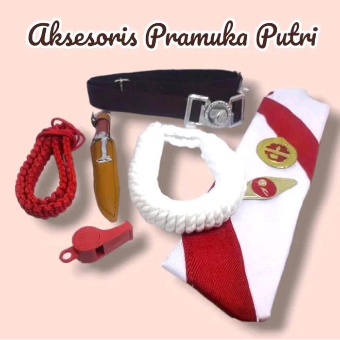 Pramuka set cewek 1 paket tali ,dasi ,ikat pinggang ,pisau ,pin dan pluit