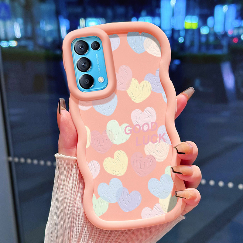 Casing Hp Untuk OPPO Reno 5 4G Reno 5 5G Reno 5K 5G Find X3 Lite Case Hati krim biru muda Cesing Pol