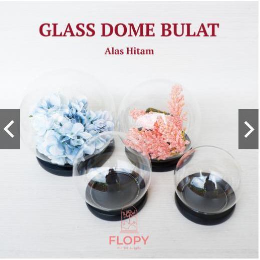 Glass Dome Bulat Alas Hitam / Kubah Kaca / Vase Kaca