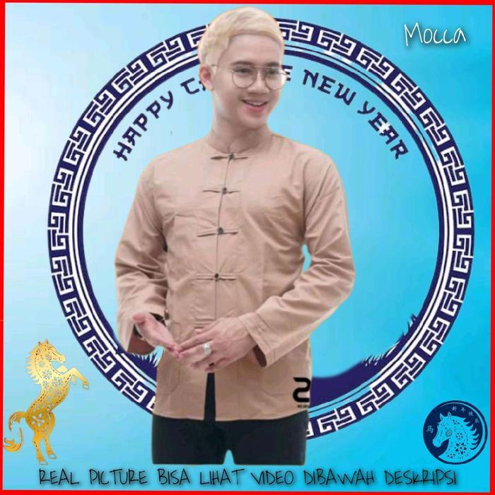 TM00924 Baju Cheongsam Atasan Imlek Pria Kemeja Tradisional Cina Jumbo LD 116 120 124 130 Qipao
