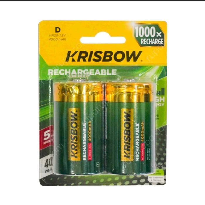 Krisbow Set Baterai Rechargeable Size D 4000 Mah 2 Pcs