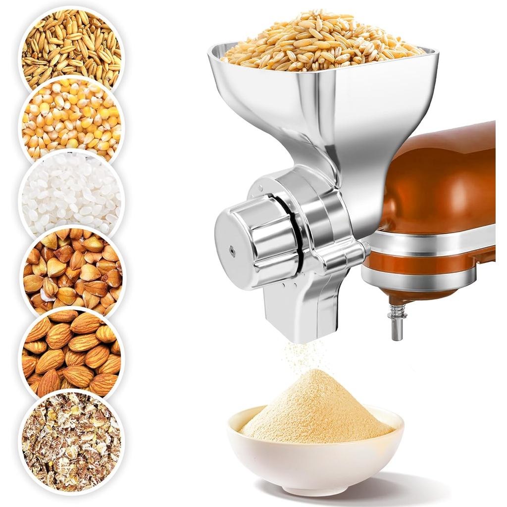 All Metal Grain Mill Attachment Fit for KitchenAid Stand Mixer, 12-Level Adjustable Flour Mill Grain