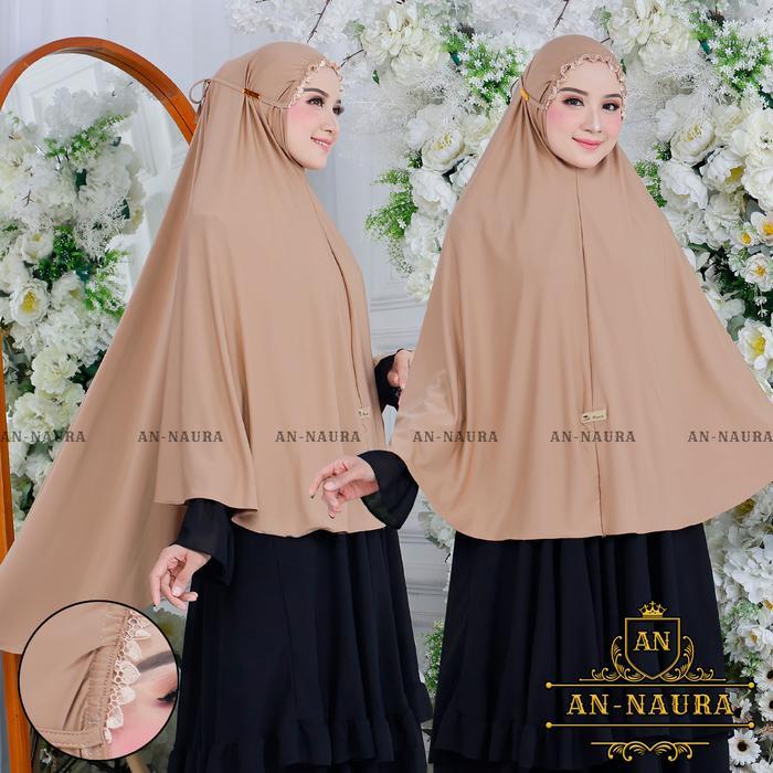 Jilbab jumbo kerut renda aura tali jersey - bergo renda tali murah *