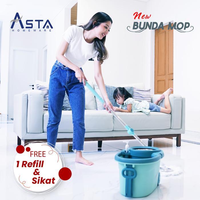 Alat Pel Lantai Praktis Putar Spin Mop Bunda Mop Roda Besar Ember Bucket Stainless