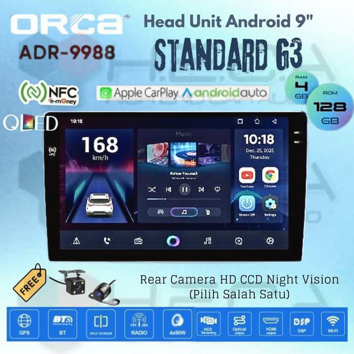 ORCA Standard G3 4/128 GB 9 inch Android NFC QLED ADR-9988 Head Unit Mobil 9" Tape TV + Kamera