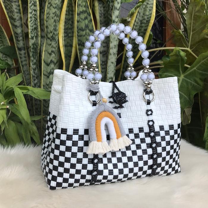 [FREE AKSESORIS] Tas Anyaman Jali Premium handle Mutiara Tote Bag Anyaman