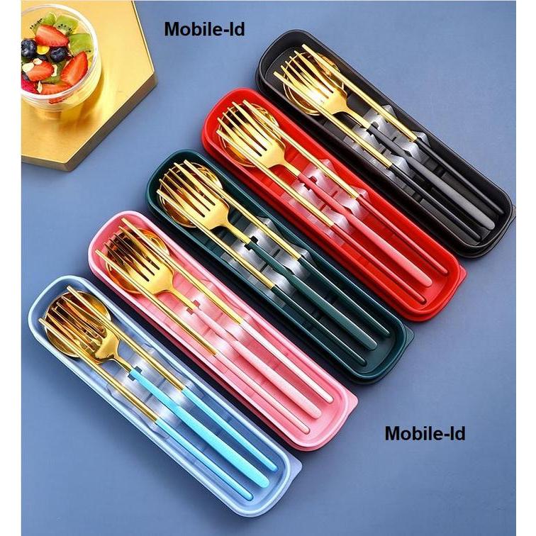 [PREMIUM] Sendok Makan Stainless Set, Sendok Garpu Sumpit Portable