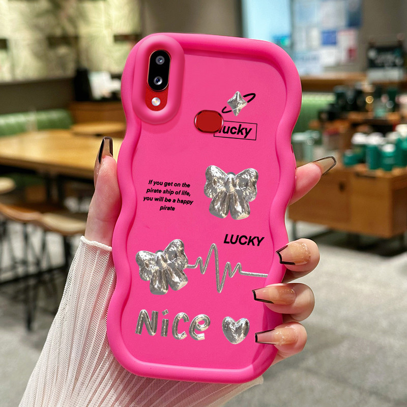 Casing Hp Untuk Samsung A10s M01s Case Perak Bow Cesing Polos Kasing Macaron gelombang Kesing Siliko