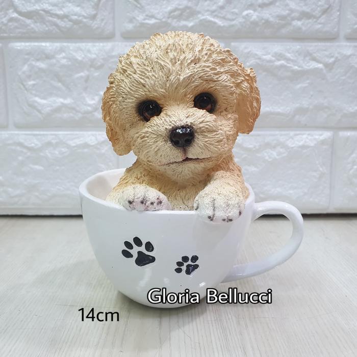 patung pajangan anjing red toy poodle miniatur pom doggy mug