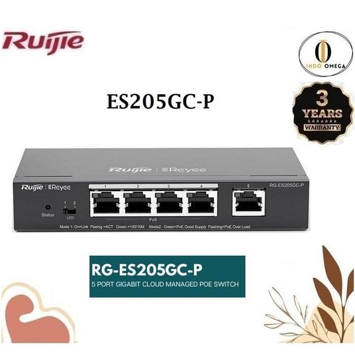 Rg-Es205Gc-P 5 Port Gigabit Poe Poe+ Cloud Managed Switch Es205 Gc P