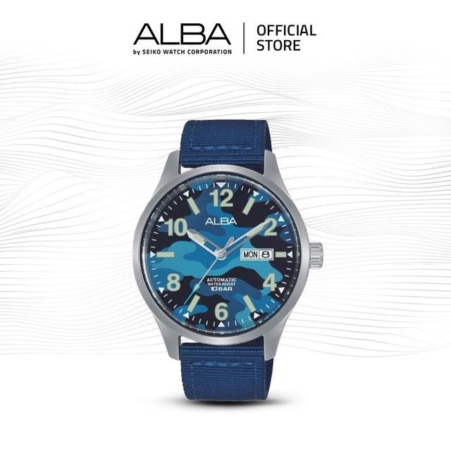 ALBA MECHANICAL JAM TANGAN PRIA FIELD AL4269 / AL4269X1 AUTOMATIC BLUE ARMY CAMOUFLAGE DIAL NYLON